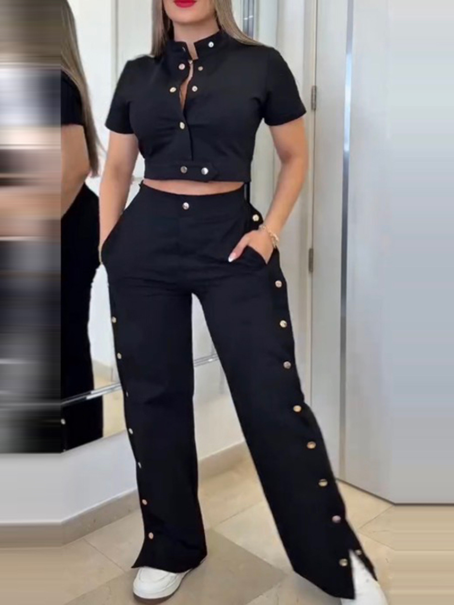 Summer Women's Fashion Short Sleeve Two-Piece Pants Set