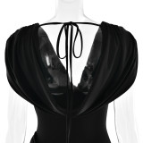 Summer Women's Deep V-Neck Chic Halter Neck Ruffled Sexy Bodycon Dress