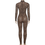 Summer Street Style Leopard Print High Waist Tight Fitting Slim Fit Jumpsuit