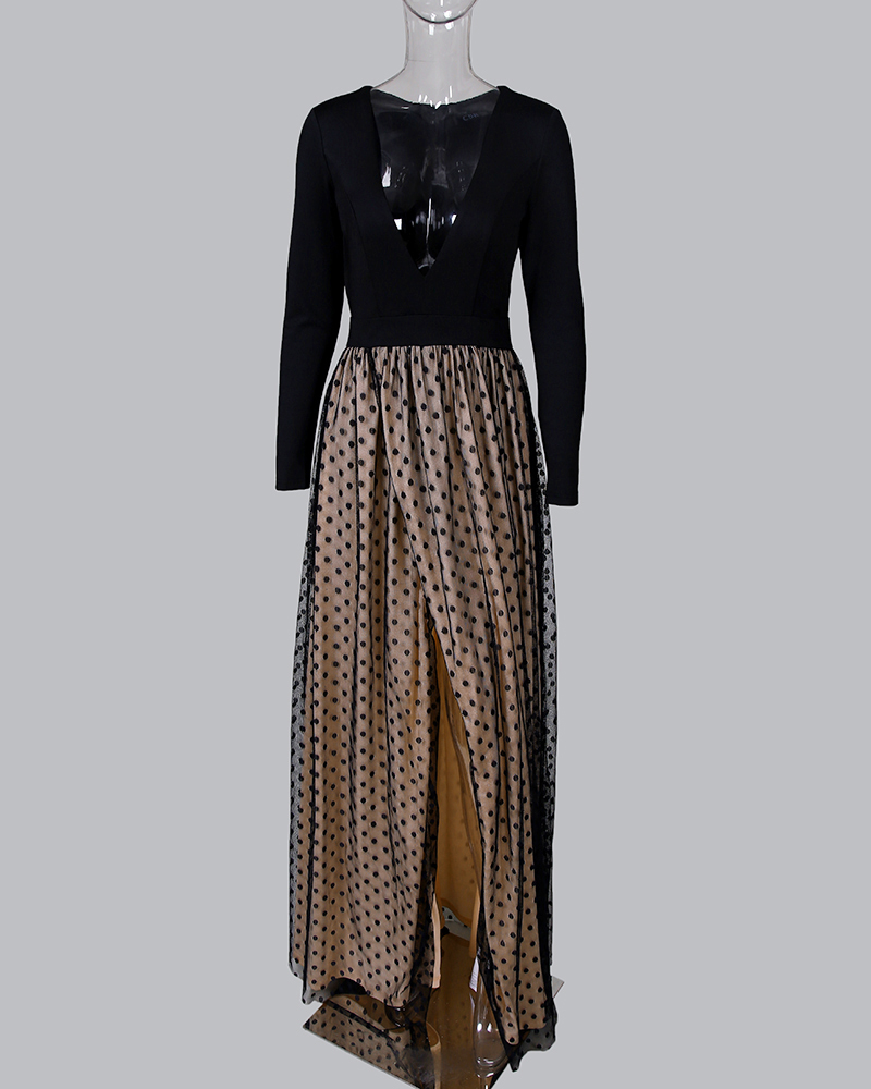 Fashion Women's Long Sleeve Deep V-Neck Bodycon Dress