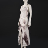 Women's Spring/Summer Contrast Color Halter Neck Irregular Print Dress