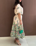 Women's Print Short Sleeve Top Maxi Ruffle Skirt Set