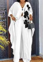 Women's Fashion Printed V-Neck Loose Long Sleeve Blouse Wide-Leg Pants Set Women's Fashion Printed V-Neck Loose Long Sleeve Blouse Wide-Leg Pants Set