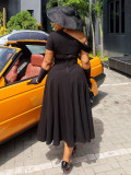 Summer Fashion Women's Slash Shoulder Cut-Out Solid Slim Waist Long Dress
