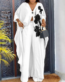 Women's Fashion Printed V-Neck Loose Long Sleeve Blouse Wide-Leg Pants Set