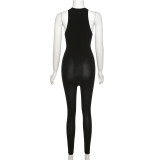 Spring & Summer Women's Fashion Sexy Jacquard Mesh Cut-Out High Stretch Tight Fitting Solid Jumpsuit