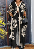 Women's Fashion Printed V-Neck Loose Long Sleeve Blouse Wide-Leg Pants Set