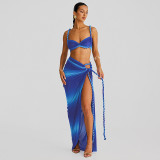 Women's Summer Fashion Sexy Strap Camisole Side Slit Skirt Set
