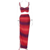 Women's Summer Fashion Sexy Strap Camisole Side Slit Skirt Set