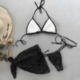 Three-Piece Sexy Triangle Lace-Up Floral Bikini Set