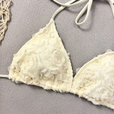 Three-Piece Sexy Triangle Lace-Up Floral Bikini Set