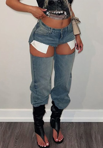 Women's Autumn Street Fashion Ripped Denim Pants