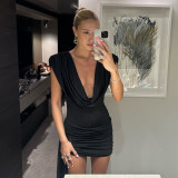 Summer Women's Deep V-Neck Chic Halter Neck Ruffled Sexy Bodycon Dress