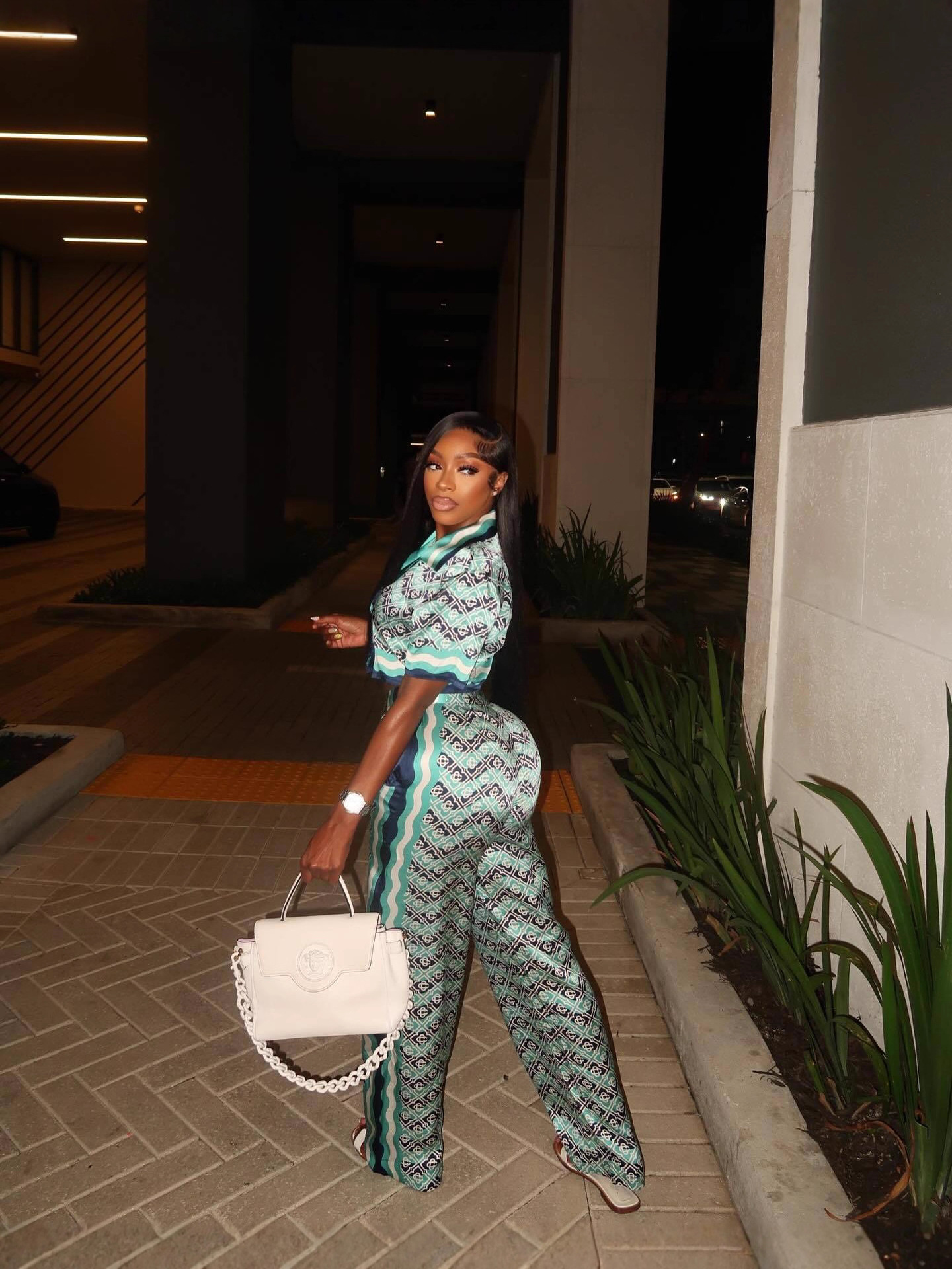 Women Trendy Casual Print Top and Pants Two-Piece Set