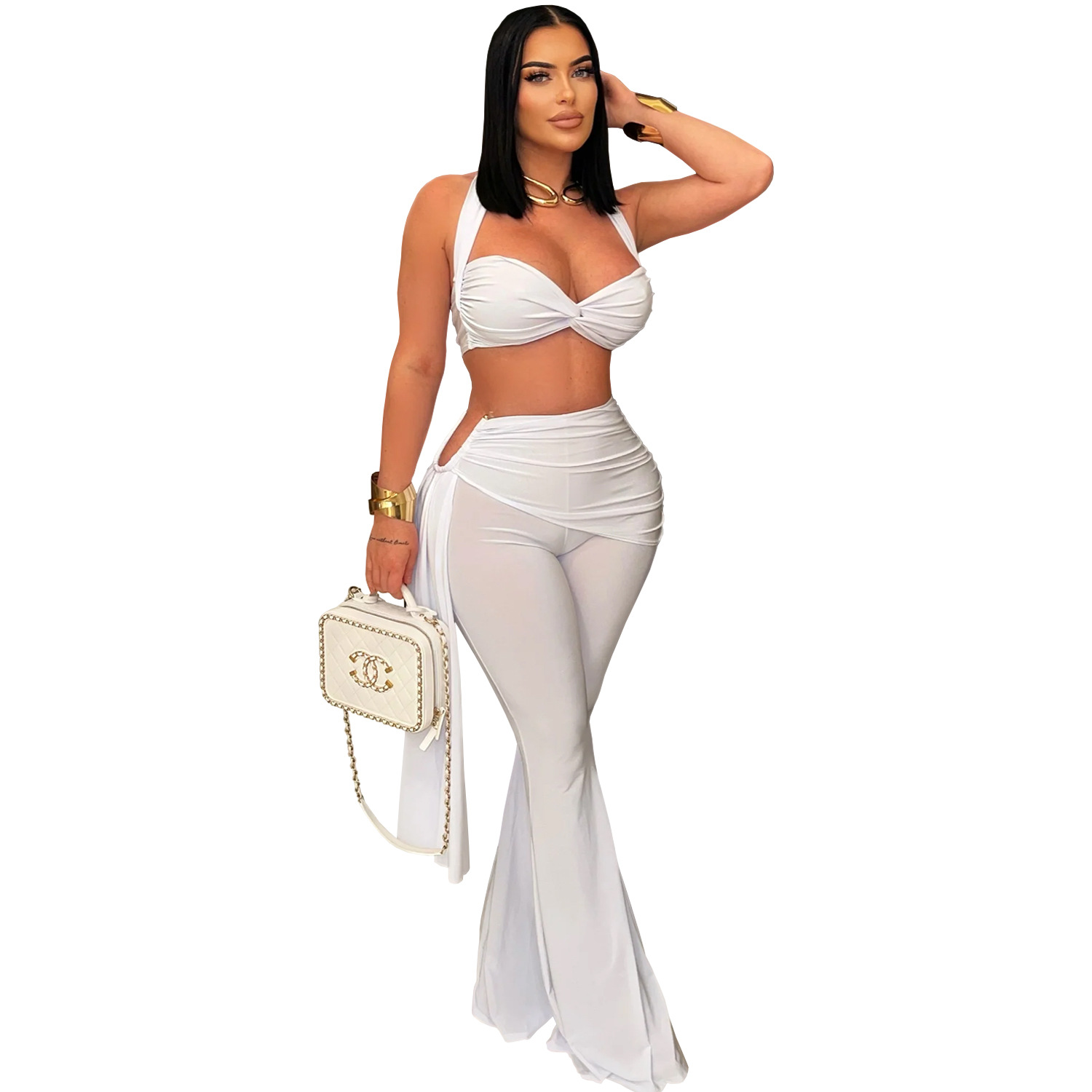 Women Sexy Summer Strapless Lace-Up Two-Piece Set