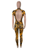 Women's clothing sexy striped print back hollow short sleeve Jumpsuit