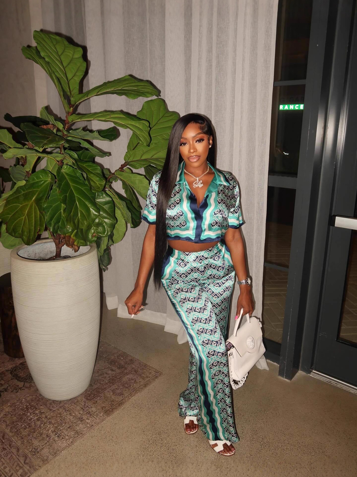 Women Trendy Casual Print Top and Pants Two-Piece Set