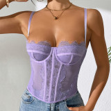 Women sexy fishbone bra, eyelash lace see-through camisole top