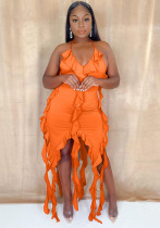 Women Sexy Ruffle Edge Tassel Dress