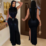 Women Sexy Elegant High-Neck Slit Dress