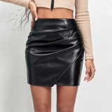 Women Sexy Irregular Pu Leather Bodycon Zipper Skirt