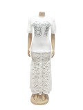 Lady's Round Neck Letter Print Lace Dress