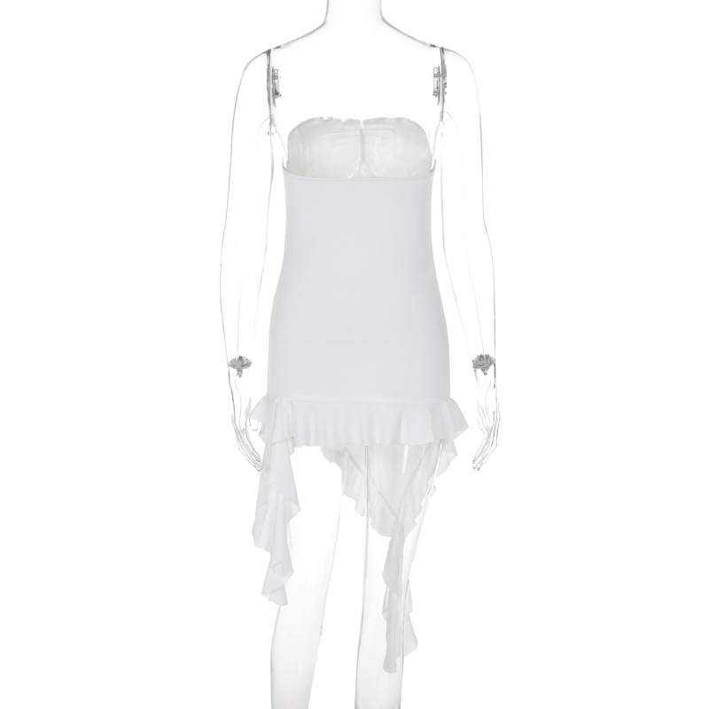 Women Summer Strapless Off-Shoulder Ruffle Edge Dress