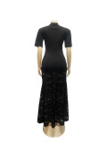 Lady's Round Neck Letter Print Lace Dress