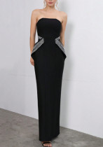 Women Fall Strapless Off-Shoulder Beaded Black French Dress Women Fall Strapless Off-Shoulder Beaded Black French Dress