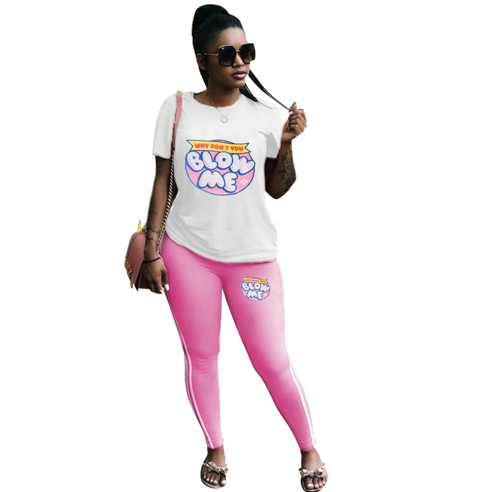 Women Casual Solid Print Short-Sleeved Top and Pants Two-Piece Set