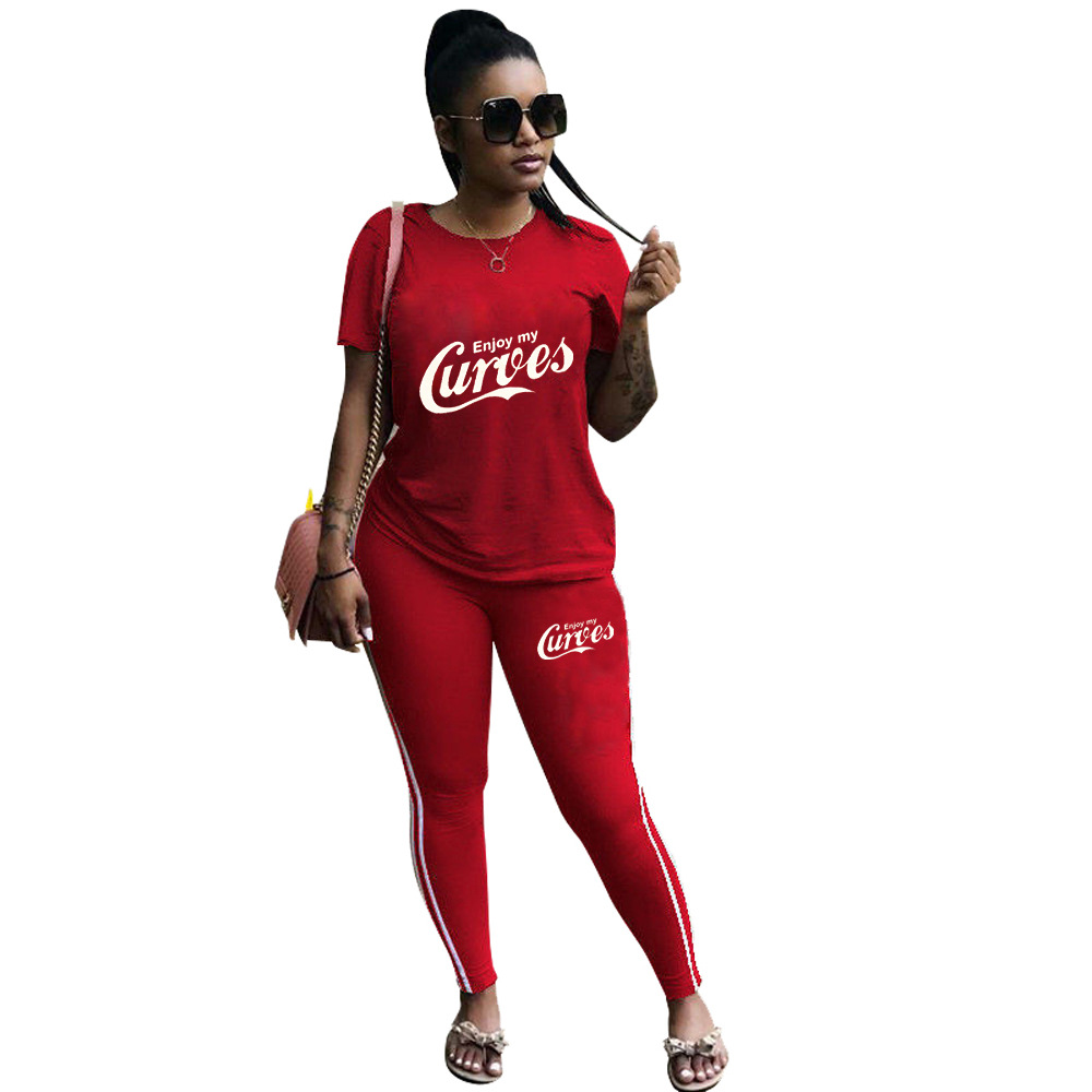 Women Casual Solid Print Short-Sleeved Top and Pants Two-Piece Set