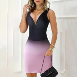 Women Sexy Deep V Backless Slit Bodycon Dress