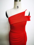 Spring Elegant One Shoulder Slit Cocktail Eevening Dress