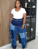 Women patchwork Colorblock Tassel Denim Pants