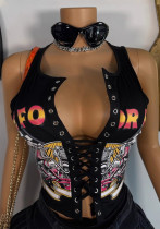 Women Sexy Printed Drawstring T-Shirt