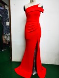 Spring Elegant One Shoulder Slit Cocktail Eevening Dress