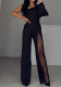 Women Casual One-Shoulder Solid Jumpsuit