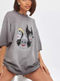 Women Washed Gray Summer Retro Short-Sleeved T-Shirt