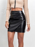 Women Sexy Irregular Pu Leather Bodycon Zipper Skirt