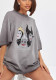 Women Washed Gray Summer Retro Short-Sleeved T-Shirt