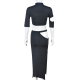 Women Trendy Style Hollow-Out Crop Top and Long Skirt Two-Piece Set