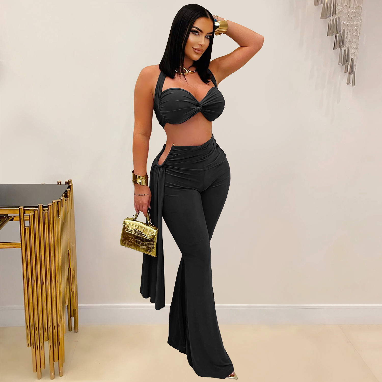 Women Sexy Summer Strapless Lace-Up Two-Piece Set