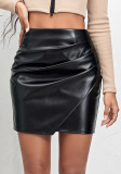 Women Sexy Irregular Pu Leather Bodycon Zipper Skirt
