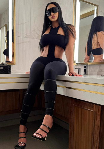 Women Sexy Strapless Halter Neck Top and Pants Two-Piece Set