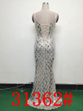 Women Herringbone Lace-Up Symphony Beaded Evening Dress