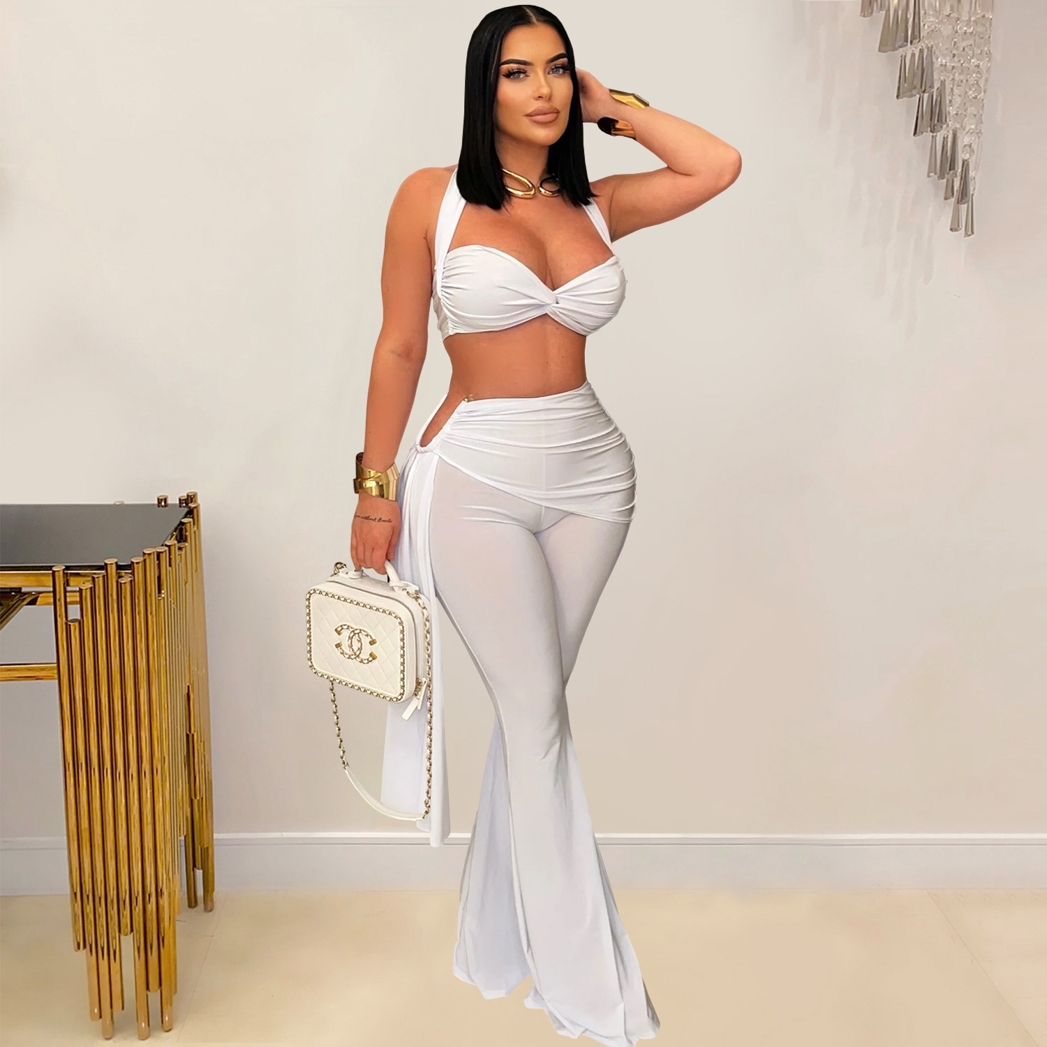 Women Sexy Summer Strapless Lace-Up Two-Piece Set