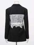 Women Lace Patchwork Buttoned V-Neck Long-Sleeved Blazer