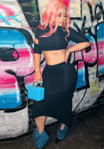 Women Trendy Style Hollow-Out Crop Top and Long Skirt Two-Piece Set
