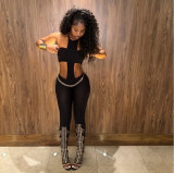Women Sexy Strapless Halter Neck Top and Pants Two-Piece Set