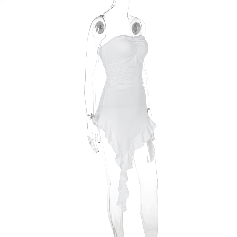 Women Summer Strapless Off-Shoulder Ruffle Edge Dress